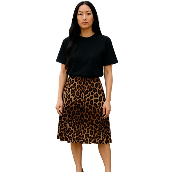 Hot Kiss Cheetah Animal Print Elastic Waist Accordion Folds MIDI Skirt Size XL - Picture 1 of 8